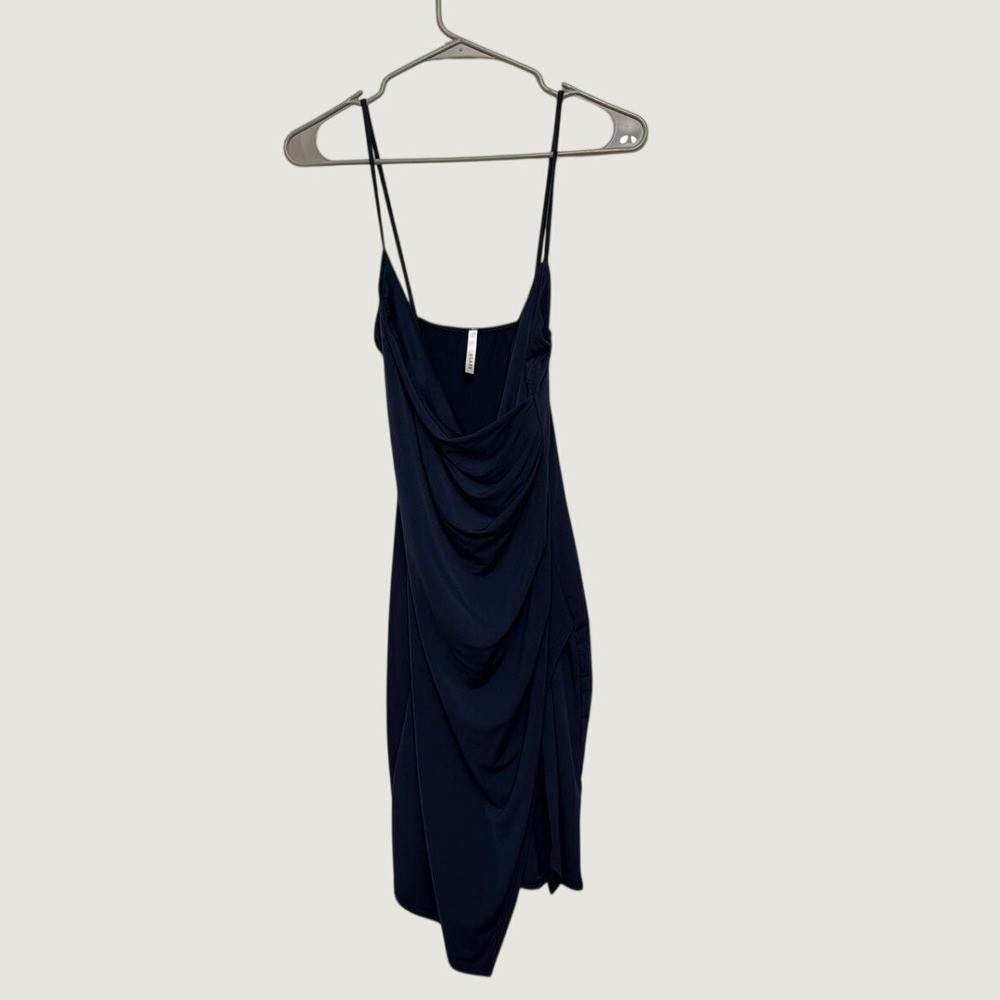 GLARE‎ Navy Blue Draped Cowl Neck Mini Dress Spaghetti Strap Size Medium AD002
